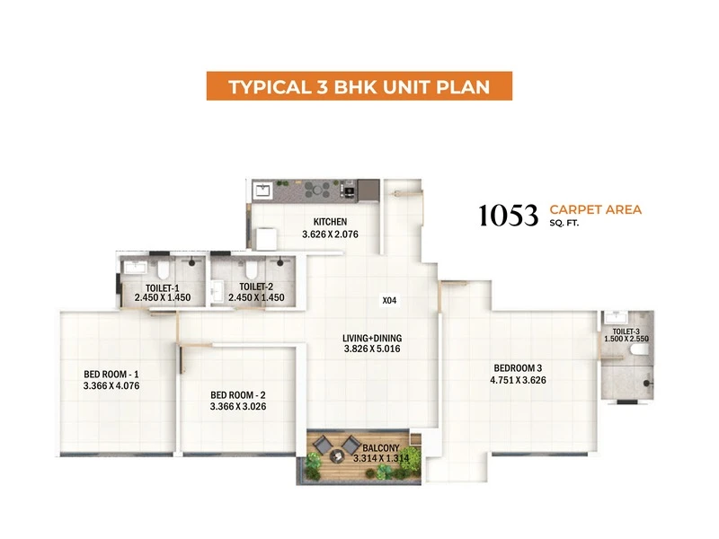 Kumar Magna City 3 BHK Floor Plan